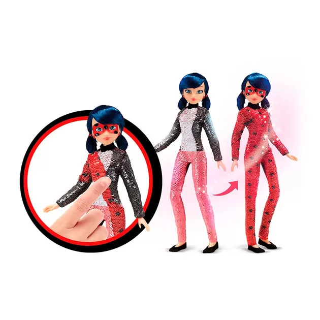 Кукла MIRACULOUS Леди Баг и Супер-Кот" в костюме с пайетками - Модное превращение Маринетт в Леди Баг"