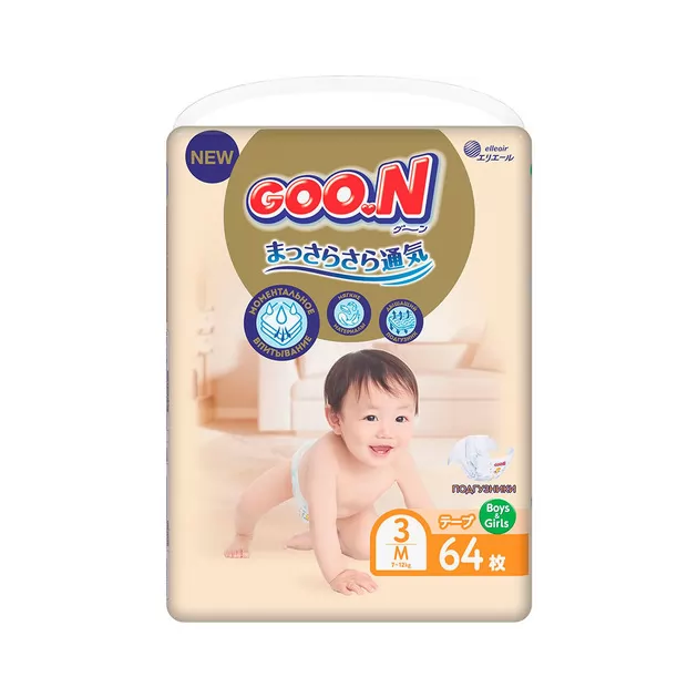 Подгузники Goo.N Premium Soft для детей (размер 3(M), 7-12 kg, 64 шт)