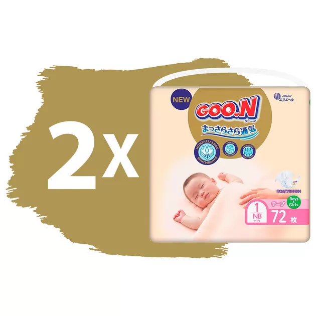 Подгузники GOO.N Premium Soft для новорожденных (размер 1(NB), до 5 kg, 144 шт)