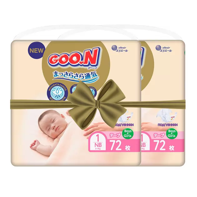 Подгузники GOO.N Premium Soft для новорожденных (размер 1(NB), до 5 kg, 144 шт)