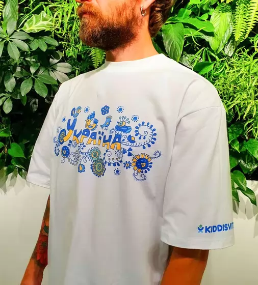 Патриотическая футболка коллекции Украина", L/XL унисекс оверсайз, белая" - FUT-UKR-LXLB_2.jpg - № 2