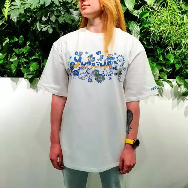 Патриотическая футболка коллекции Украина", L/XL унисекс оверсайз, белая"