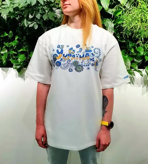 Патриотическая футболка коллекции Украина", L/XL унисекс оверсайз, белая" - FUT-UKR-LXLB_3.jpg - № 3