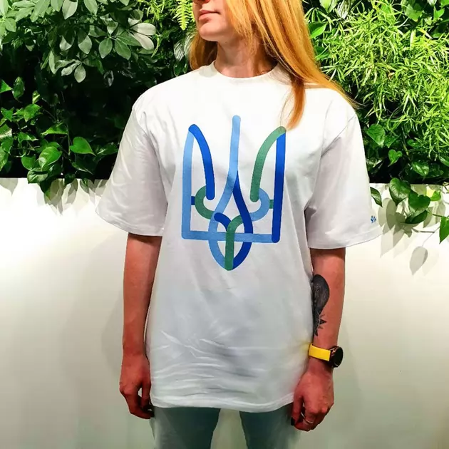 Патриотическая футболка Трезубец", L/XL унисекс оверсайз, белая"