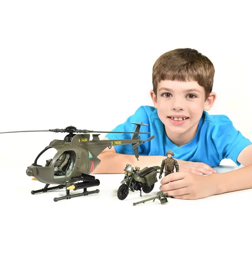 Игровой набор ELITE FORCE —МНОГОФУНКЦИОНАЛЬНЫЙ ВЕРТОЛЕТ MH-6  (вертолет, мотоцикл, фигурки, аксесс.) - 101860_10.jpg - № 10