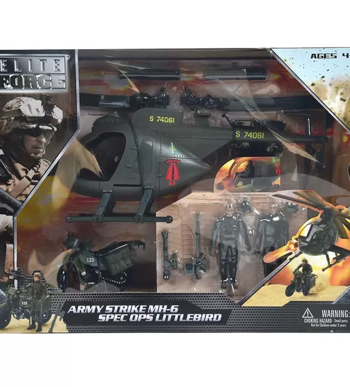 Игровой набор ELITE FORCE —МНОГОФУНКЦИОНАЛЬНЫЙ ВЕРТОЛЕТ MH-6  (вертолет, мотоцикл, фигурки, аксесс.) - 101860_1.jpg - № 1