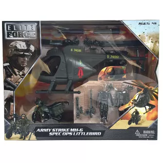 Игровой набор ELITE FORCE —МНОГОФУНКЦИОНАЛЬНЫЙ ВЕРТОЛЕТ MH-6  (вертолет, мотоцикл, фигурки, аксесс.)
