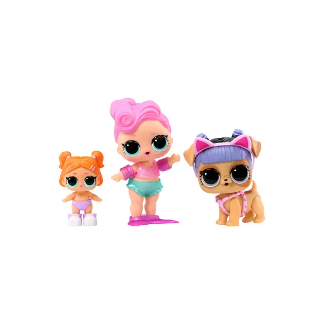 Набор игровых фигурок L.O.L. Surprise! серии OPP Tot + Pet + Lil Sis" - Вейвс, Канзас К9, Лил Битс"