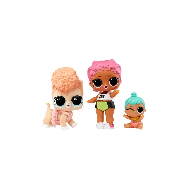 Набор игровых фигурок L.O.L. Surprise! серии OPP Tot + Pet + Lil Sis" - Спайки, Китти, Лил Дженни"