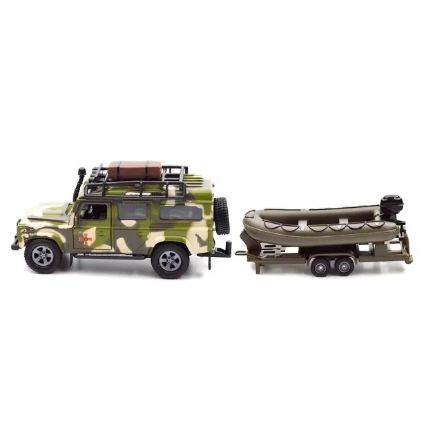 Игровой набор – Land Rover Defender Mилитари (с лодкой)