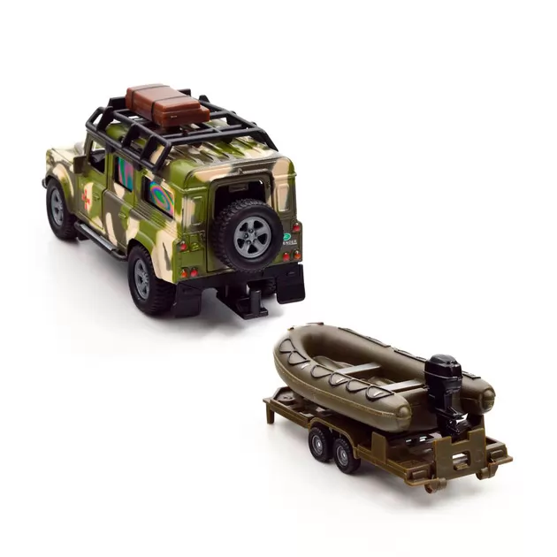 Игровой набор – Land Rover Defender Mилитари (с лодкой)