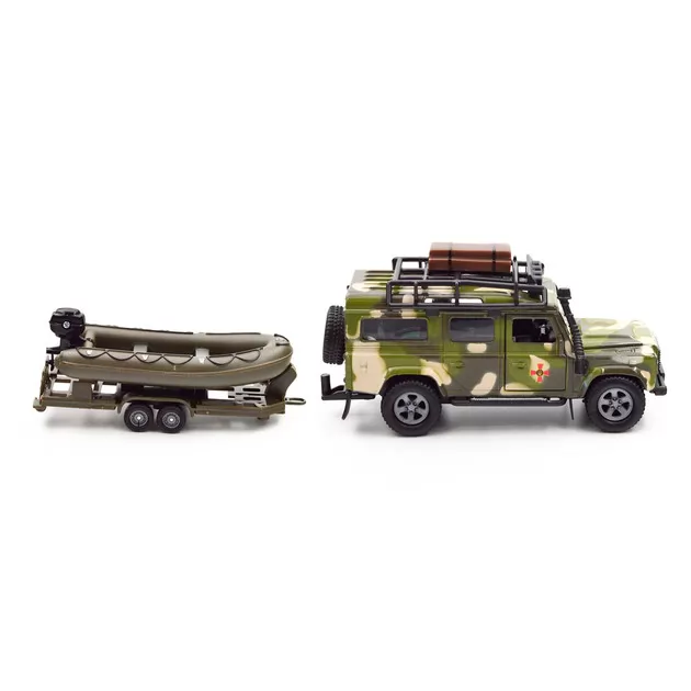 Игровой набор – Land Rover Defender Mилитари (с лодкой)