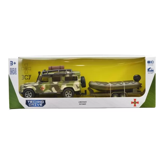 Игровой набор – Land Rover Defender Mилитари (с лодкой)