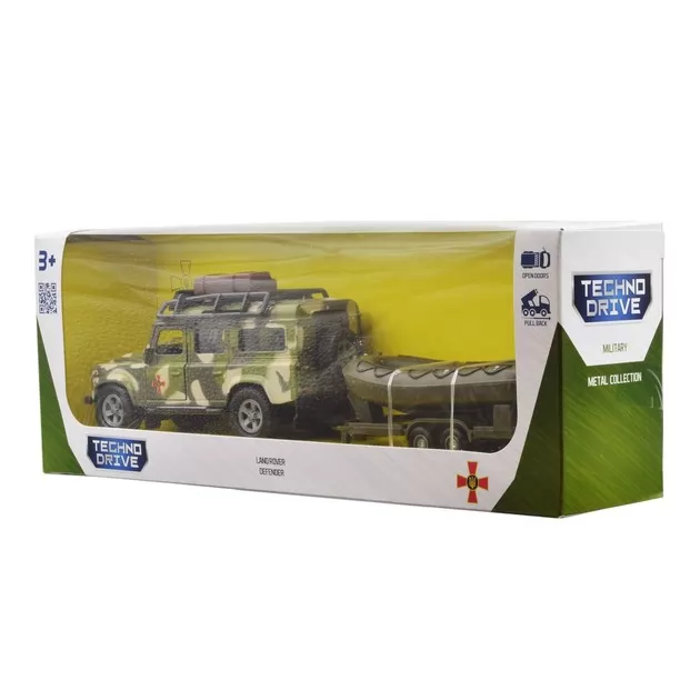 Игровой набор – Land Rover Defender Mилитари (с лодкой)