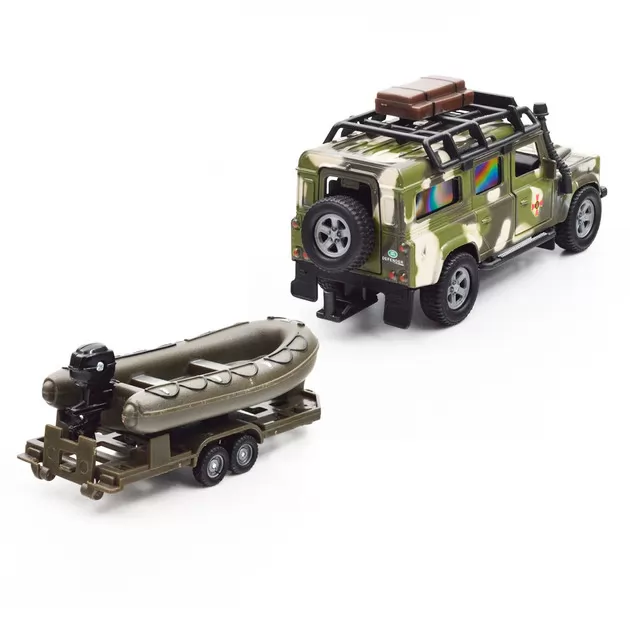 Игровой набор – Land Rover Defender Mилитари (с лодкой)