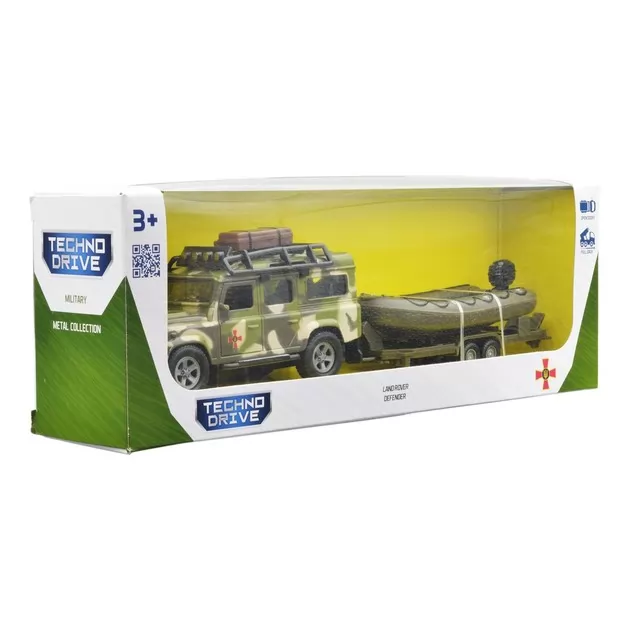 Игровой набор – Land Rover Defender Mилитари (с лодкой)