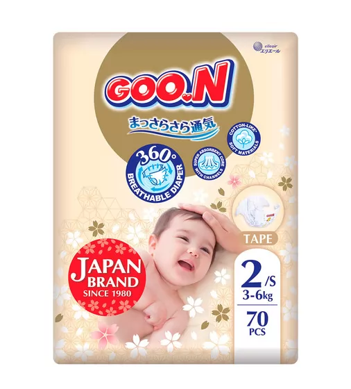 Подгузники Goo.N Premium Soft для детей (размер 2(S), 3-6 кг, 70 шт) - F1010101-153_1.jpg - № 1