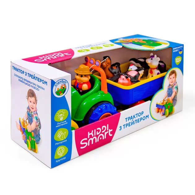 Игровой набор Kiddi Smart - Трактор с трейлером (украинский)
