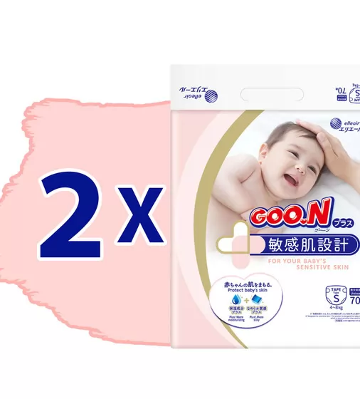 Подгузники Goo.N Plus для детей (размер 2(S), 4-8 кг, 140 шт) - 21000627-2_2.jpg - № 2