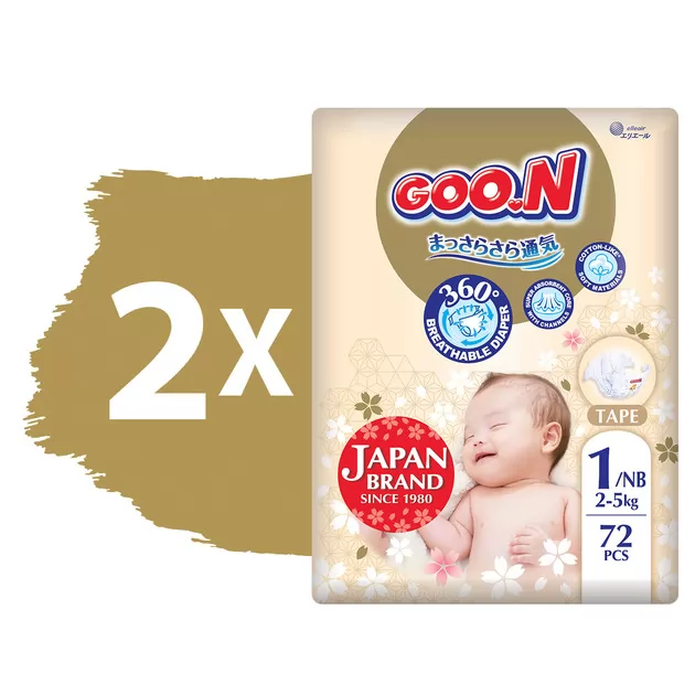 Подгузники GOO.N Premium Soft для новорожденных (размер 1(NB), до 5 kg, 144 шт.)