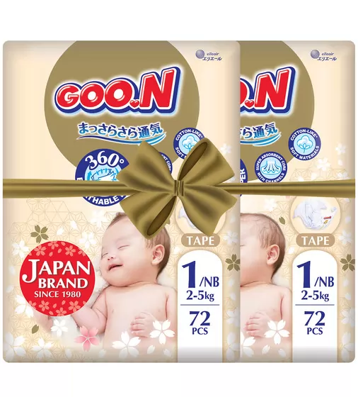 Подгузники GOO.N Premium Soft для новорожденных (размер 1(NB), до 5 kg, 144 шт.) - F1010101-152-2_1.jpg - № 1