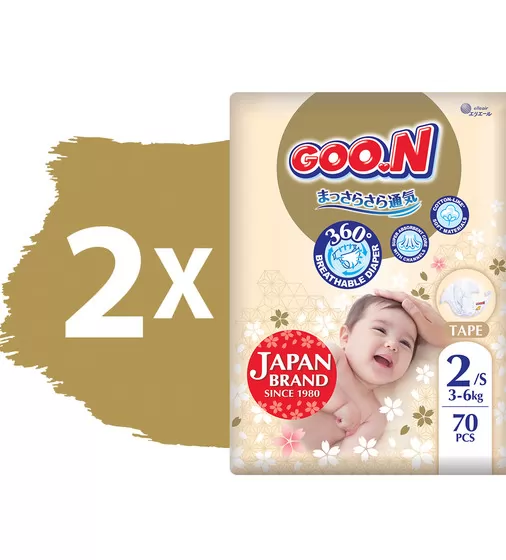 Подгузники GOO.N Premium Soft для детей (размер 2(S), 3-6 kg, 140 шт.) - F1010101-153-2_2.jpg - № 2