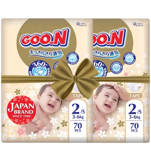Подгузники GOO.N Premium Soft для детей (размер 2(S), 3-6 kg, 140 шт.) - F1010101-153-2_1.jpg - № 1