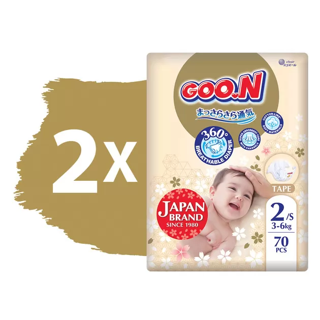 Подгузники GOO.N Premium Soft для детей (размер 2(S), 3-6 kg, 140 шт.)