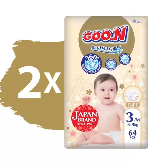 Подгузники GOO.N Premium Soft для детей (размер 3(M), 5-9 kg, 128 шт.) - F1010101-154-2_2.jpg - № 2