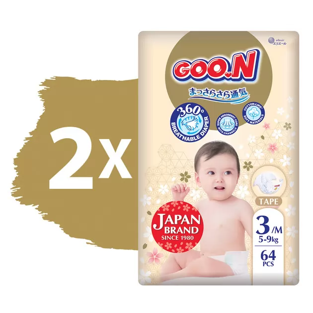 Подгузники GOO.N Premium Soft для детей (размер 3(M), 5-9 kg, 128 шт.)