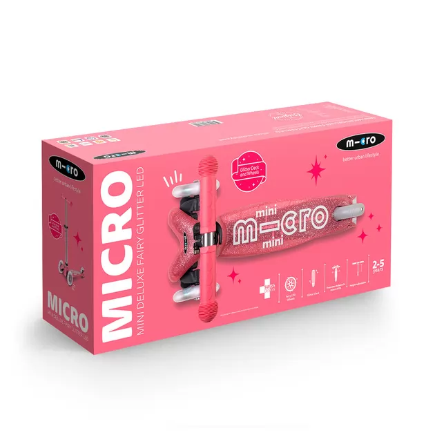 Самокат Micro серии Mini Deluxe Fairy Glitter LED" - Розовый"