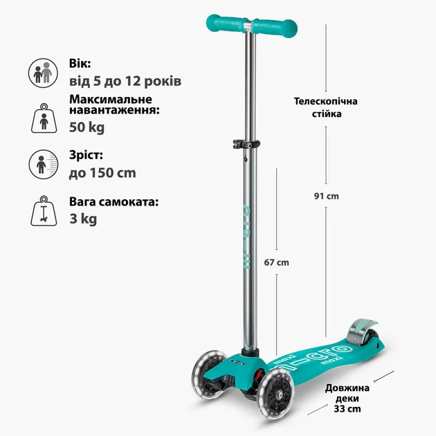 Самокат Micro серии Maxi Deluxe Glow LED" - Желейный зеленый"