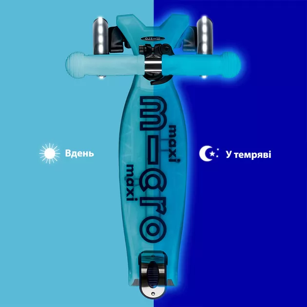 Самокат Micro серии Maxi Deluxe Glow LED" - Синий хрусталь"