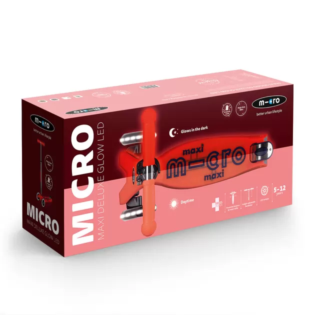 Самокат Micro серии Maxi Deluxe Glow LED" - Красная аура"
