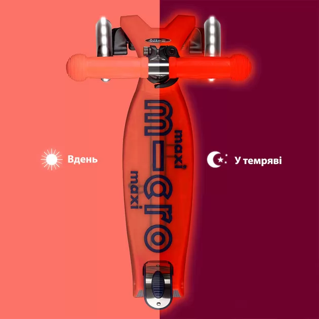 Самокат Micro серии Maxi Deluxe Glow LED" - Красная аура"