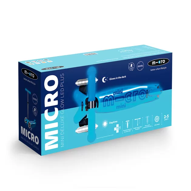 Самокат Micro серии Maxi Deluxe Glow LED Plus" - Синий хрусталь"