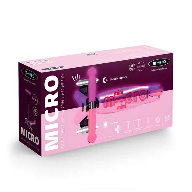 Самокат Micro серии Maxi Deluxe Glow LED Plus" - Сияюще-пурпурный"