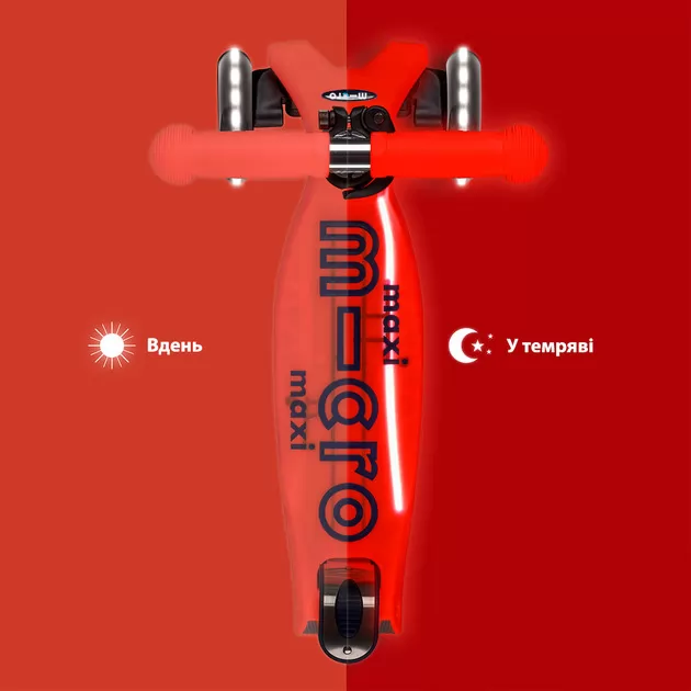 Самокат Micro серии Maxi Deluxe Glow LED Plus" - Красная аура"