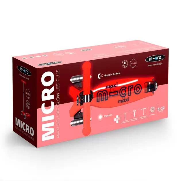 Самокат Micro серии Maxi Deluxe Glow LED Plus" - Красная аура"